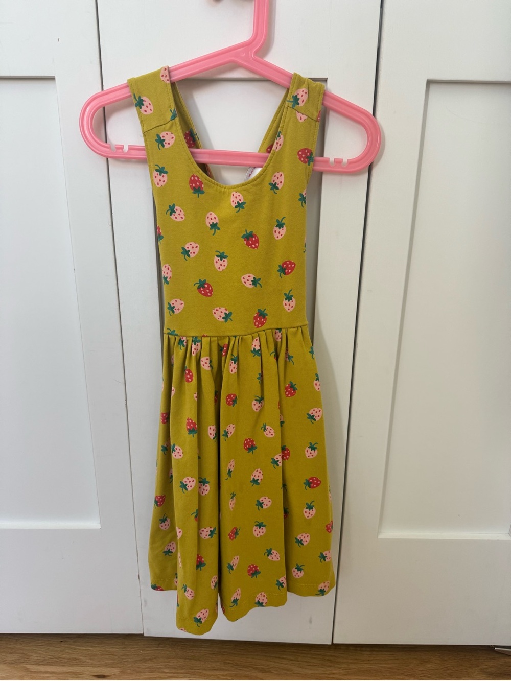 Hanna Andersson Olive Green Strawberry Print Cross Back Tank Dress